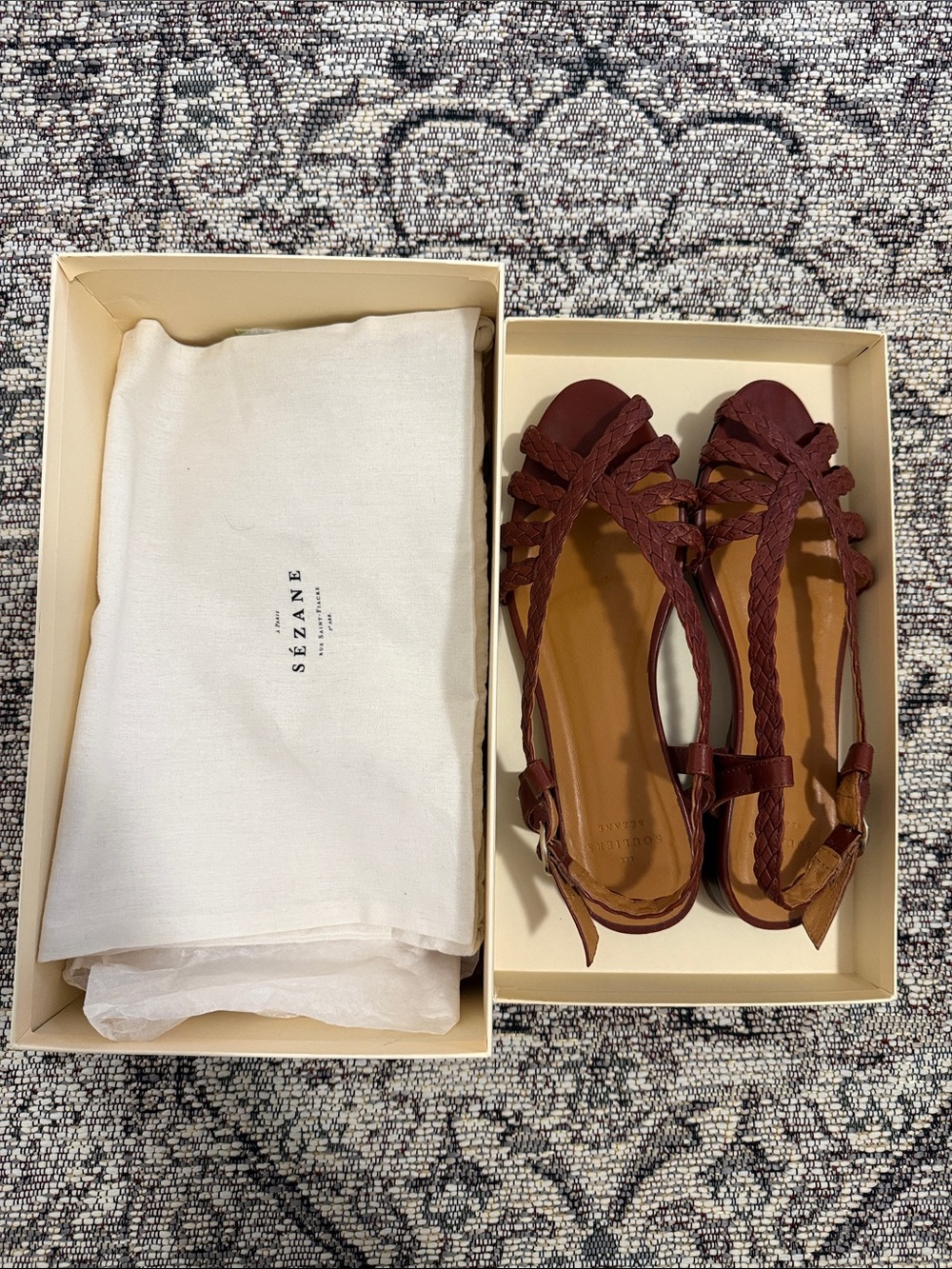 Sezane NATACHA Braided Leather Flat Sandals in naturel tresse heritage